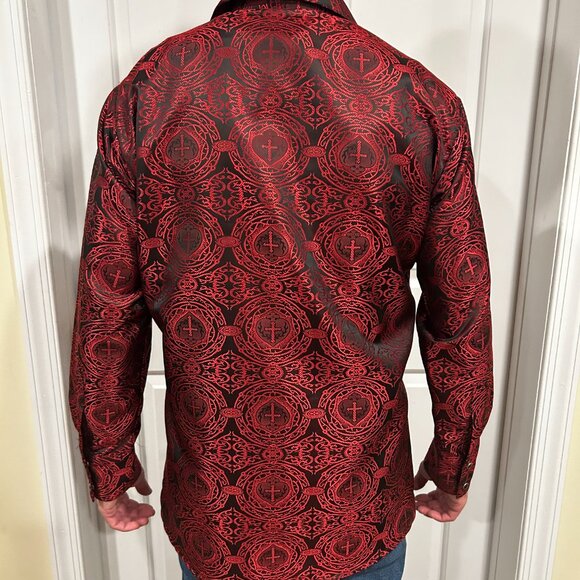 Shrine Shirt Goth Red Black Victorian Rock Size S - Picture 6 of 7